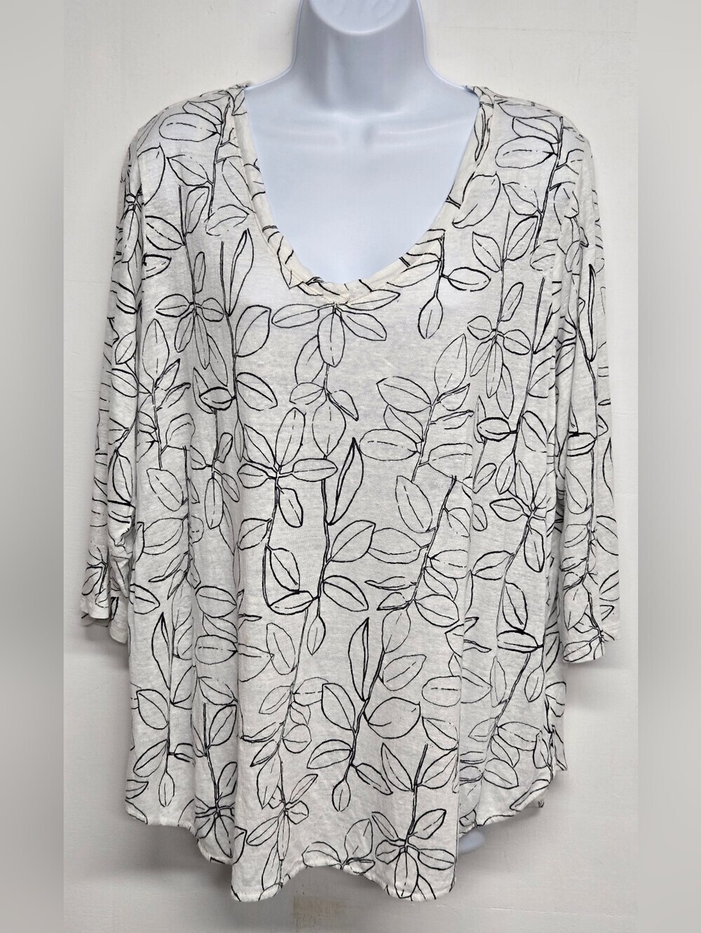 Cynthia Rowley 2X Top 100% Linen Pullover V Neck Half Sleeve Floral